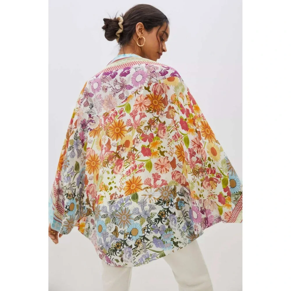 Rachel Zoe Floral Cocoon Kimono Coverup OS Boho Resort Romantic Chic Art Teacher